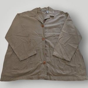 Erika & Co Women's L Button Up Linen Blend Shacket Shirt Jacket Long Sleeve